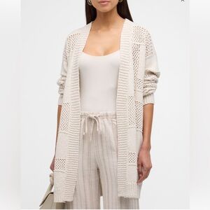 Splendid Cream Open-Front Mixed Knit Long Cardigan